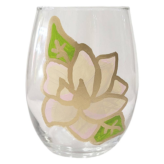 Magnolia Hand-Painted Wine Glasses