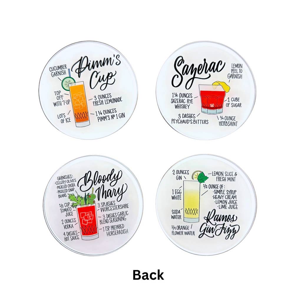 Cocktail Recpie Double-Sided Acrylic Coaster Set