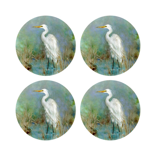 "Great White Egret" Double-Sided Acrylic Coaster Set